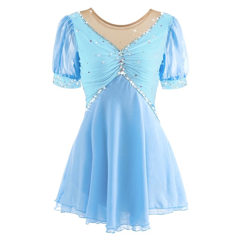 Figure Skating Dress Women's Ice Skating Dress Yan pink Violet White / White Mesh Spandex Leisure Sports Practice Competition Skating Wear Handmade Short Sleeve Skating / Rhinestone4