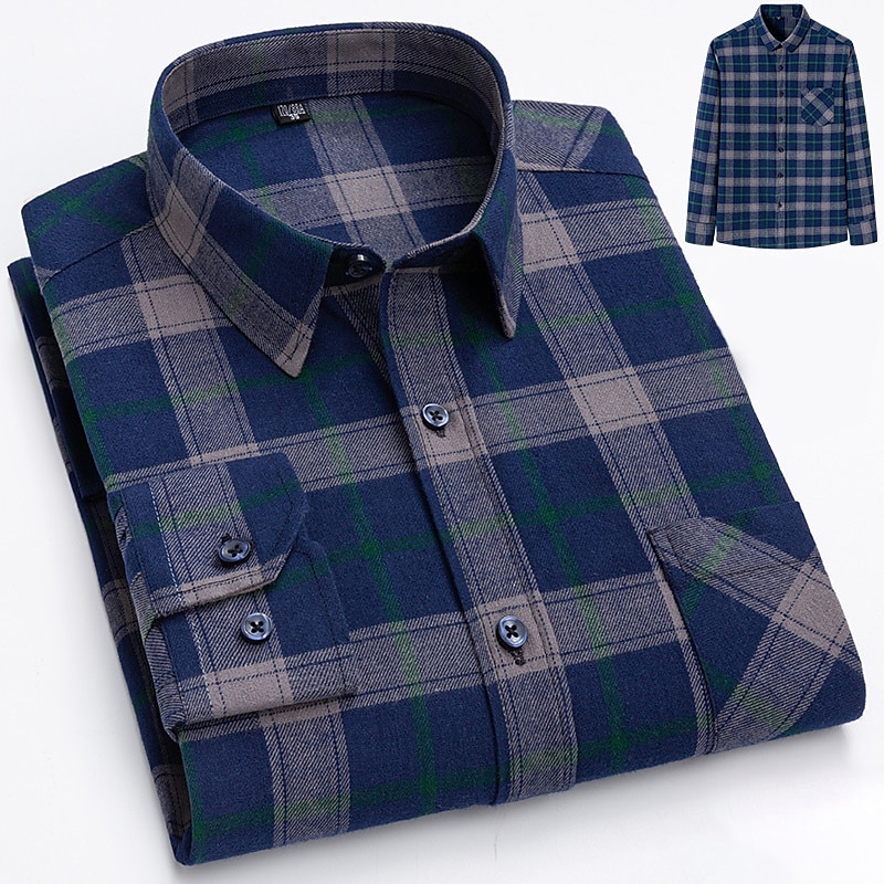 Men's Dress Shirt Stripes and Plaid Wedding Business Maroon Dark Red Yellow Dark Navy Long Sleeve Standing Collar Spring &  Fall Clothing Apparel2