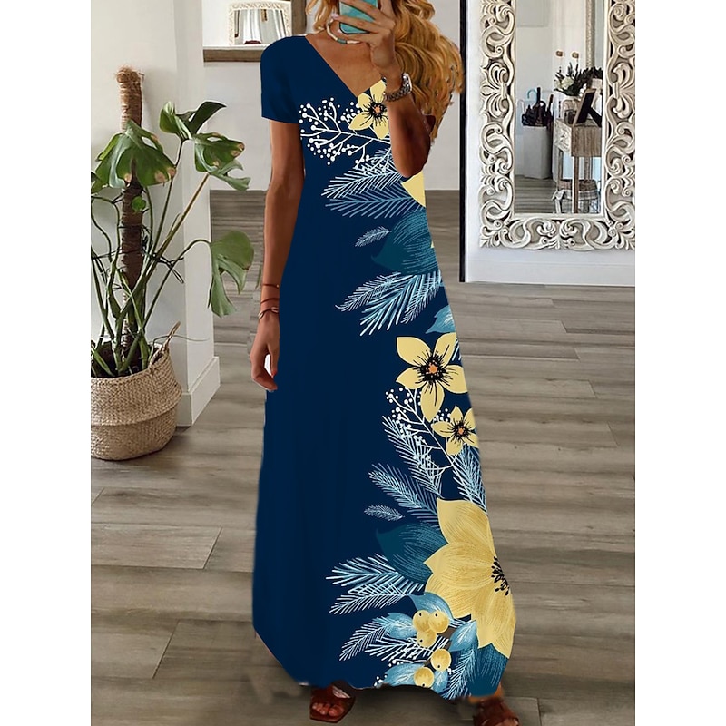 Women's Maxi Dress Casual Dress Print Dress Graphic Floral Fashion Modern Daily Holiday Vacation Short Sleeve V Neck Dress Regular Fit White Pink Wine Summer Spring