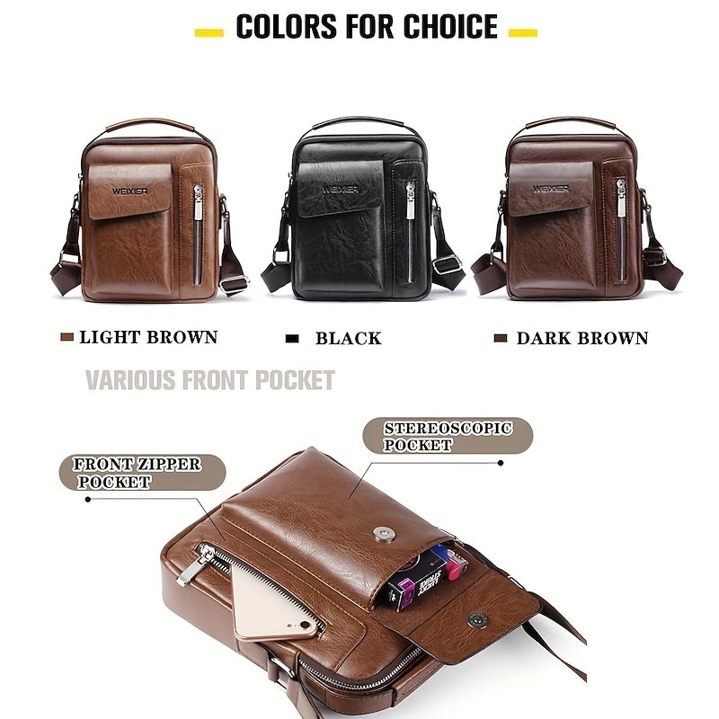 Mens PU Leather Briefcases Business Bag Shoulder Bag Fashion Crossbody Bag Retro Messenger Bags Casual Satchel Travel Bag Valentine's Day Gift3