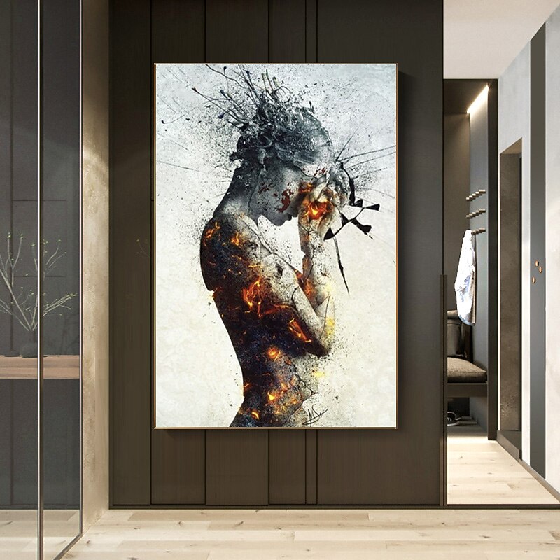 Graffiti Art Of Fire Girl Canvas Paintings On the Wall Art 100% Handmade  Woman Modern Art Picture Home Wall Decor2