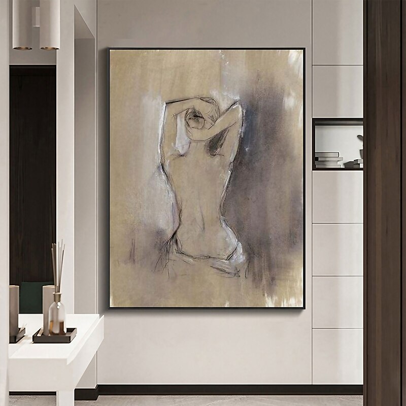 Handmade Hand Painted Oil Painting Wall Modern Abstract Painting Nude Lady  Canvas Painting Home Decoration Decor Rolled Canvas No Frame Unstretched