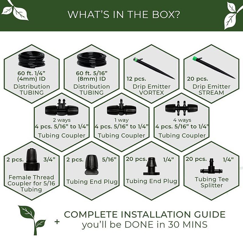 Drip Irrigation Kit - Adjustable Premium Garden Watering System for Raised Garden Bed, Yard, Lawn or Indoor - Complete Irrigation System with Drip Emitters, 1/4 Tubing and Drip Connectors4