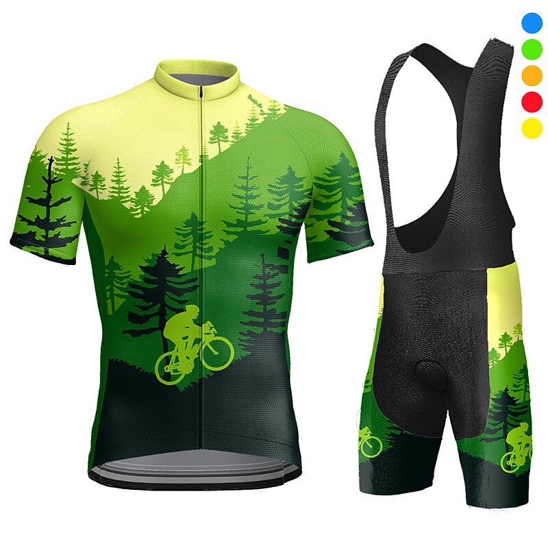 Men's Cycling Jersey with Bib Shorts Short Sleeve Mountain Bike MTB Road Bike Cycling Yellow Sky Blue Orange Graphic Bike Clothing Suit 3D Pad Breathable Quick Dry Back Pocket Polyester Spandex Sports