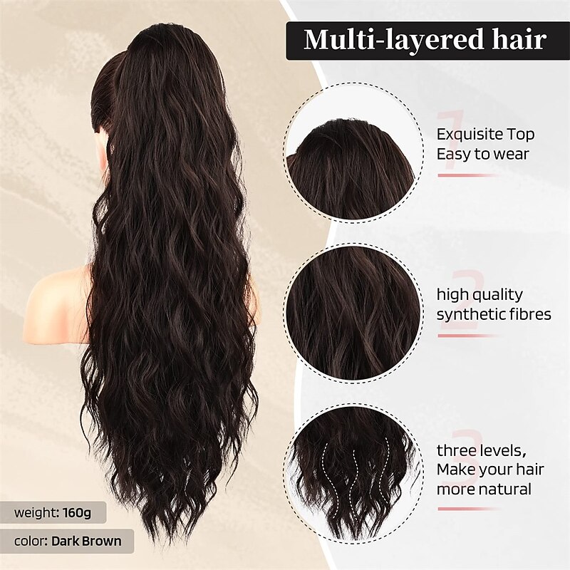 Ponytail Extension 26 Inch Drawstring Ponytail Hair Extensions for WomenLong Curly Wavy Ponytail Natural Wavy Synthetic Hairpiece for Women Daily Use party2