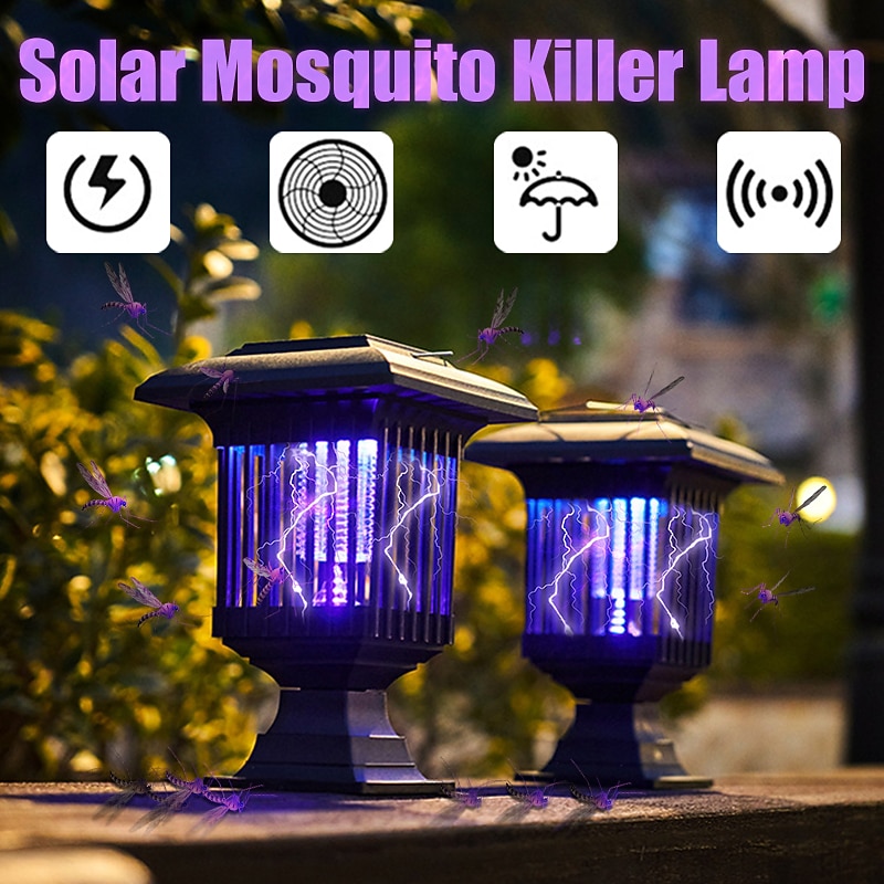 2PCS Solar Mosquito Lamp Outdoor Electric Mosquito Lamp Garden Garden Mosquito Lamp Rainproof Light Control Electric Shock Mosquito and Fly Catcher
