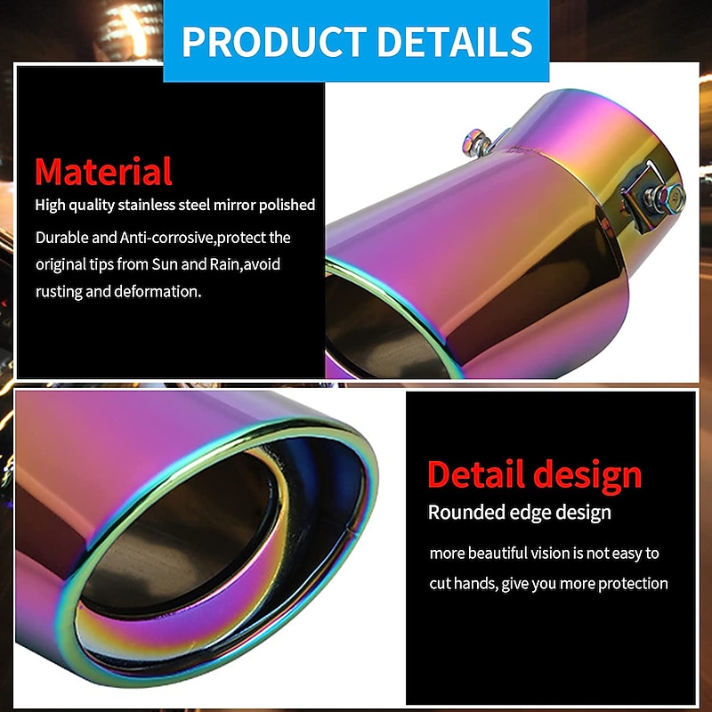 Stainless Steel Car Exhaust Tip - Universal Chrome-Plated Tailpipe, Car Exhaust Pipe Modification, Durable Steel Finish3