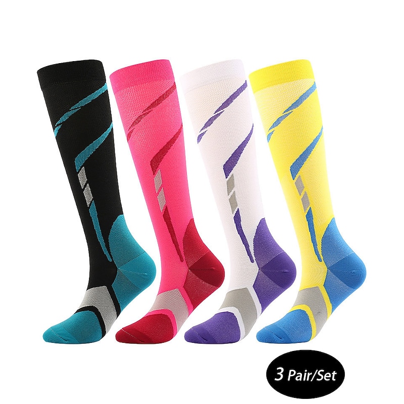 Men's 3 Pairs Socks Compression Socks Black White Color Color Block Over-the-calf Casual Daily Basic Medium Summer Spring Fall Stylish Traditional / Classic