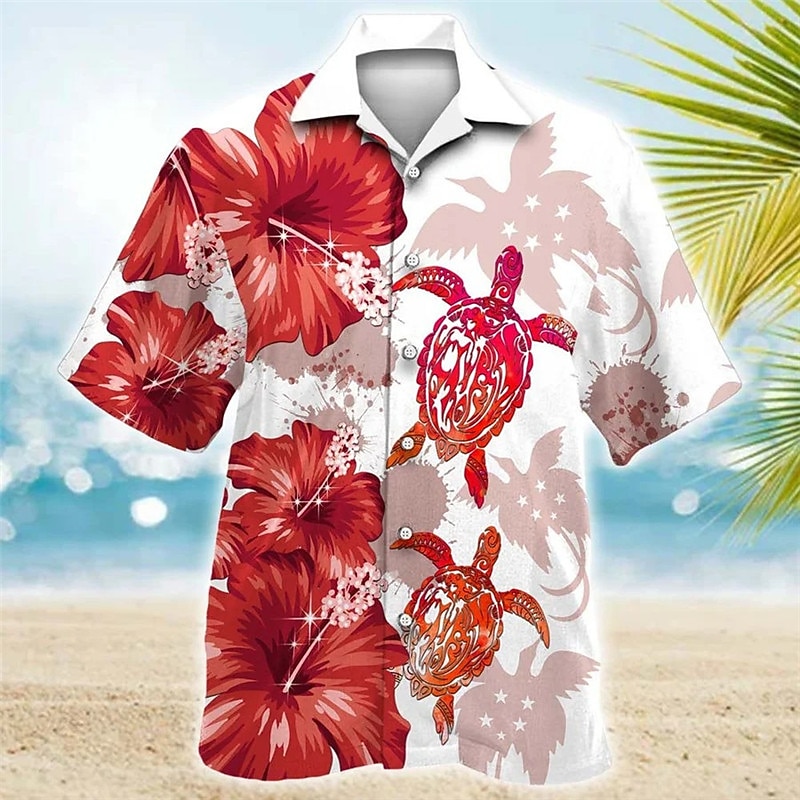 Men's Floral Tropical Turtles Shirt Summer Hawaiian Shirt Aloha Shirt Short Sleeve Shirt Cuban Collar Sports Fashion Streetwear Outdoor Casual Hawaiian Red Blue Purple S M L3