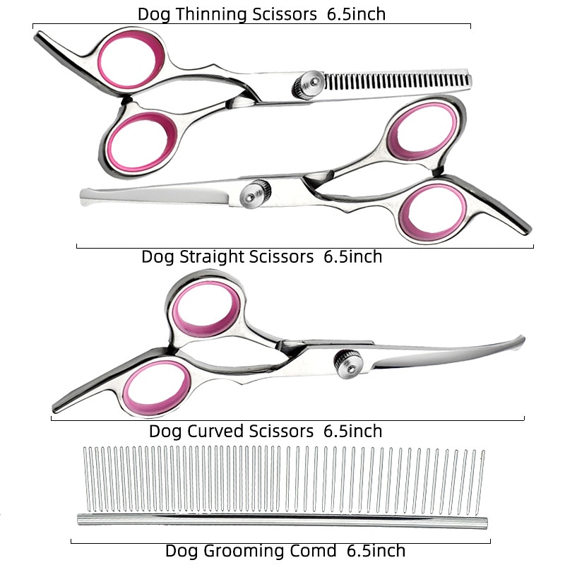 Dog Grooming Scissors Kit with Safety Round Tips Stainless Steel Professional Dog Grooming Shears Set - Thinning Curved Scissors and Comb for Dog Cat Pet3