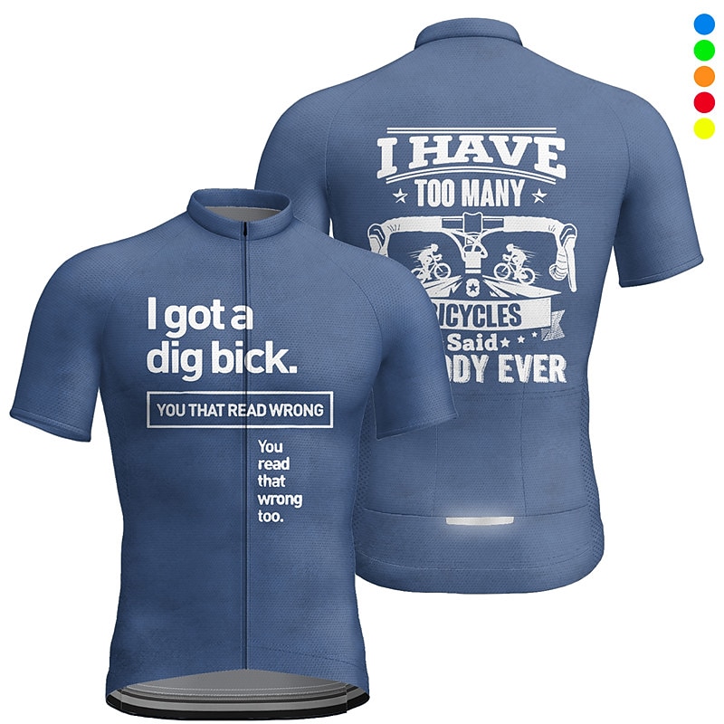 Men's Cycling Jersey Letter & Number Short Sleeve Bike Jersey Top with 3 Rear Pockets Mountain Bike MTB Road Bike Cycling Quick Dry Reflective Strips Back Pocket Moisture Wicking Sports Blue Green