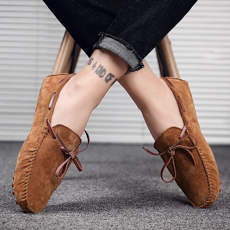 Men's Suede Driving Shoes: Flexible Slip-On Loafers with Bow Tie and Rubber Sole, Perfect for Everyday Comfort and Car Pedal Grip4