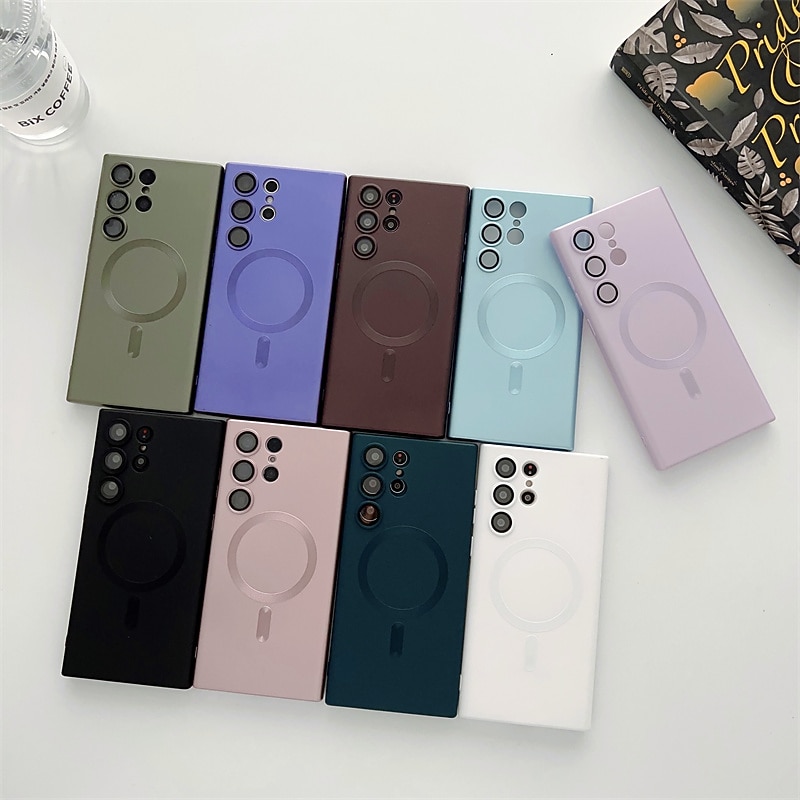 Phone Case For Samsung Galaxy S24 S23 S22 S21 Ultra Plus Back Cover With Magsafe Magnetic Solid Colored TPU