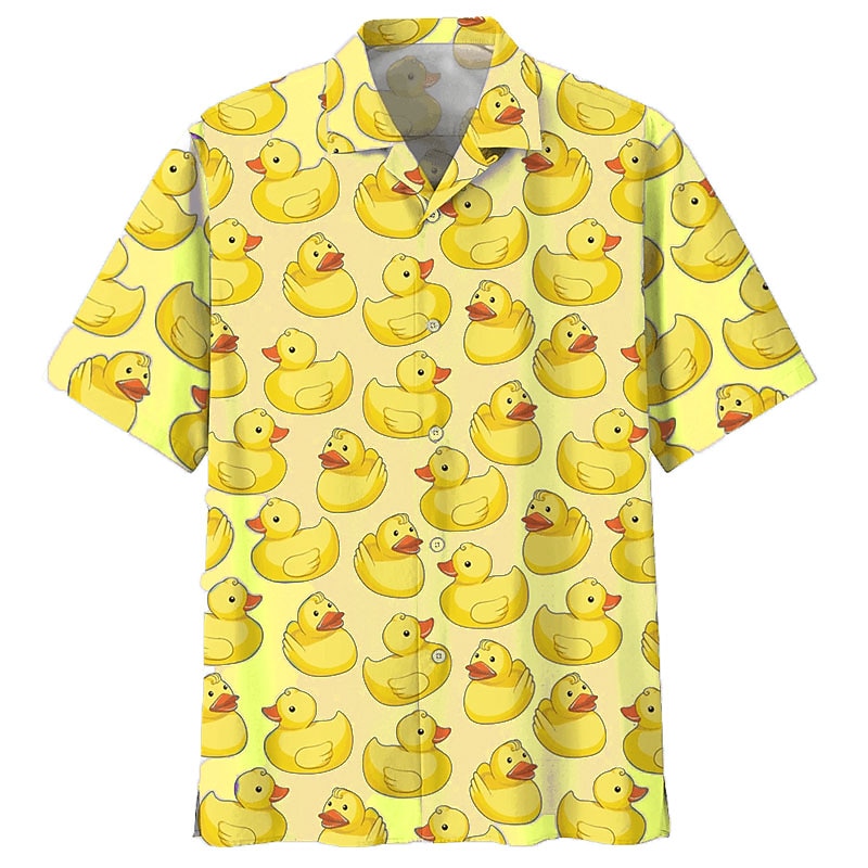 Men's Tropical Duck Shirt Summer Hawaiian Shirt Aloha Shirt Short Sleeve Shirt Cuban Collar Sports Fashion Streetwear Casual Hawaiian Holiday Light Yellow Yellow Pink S M L4