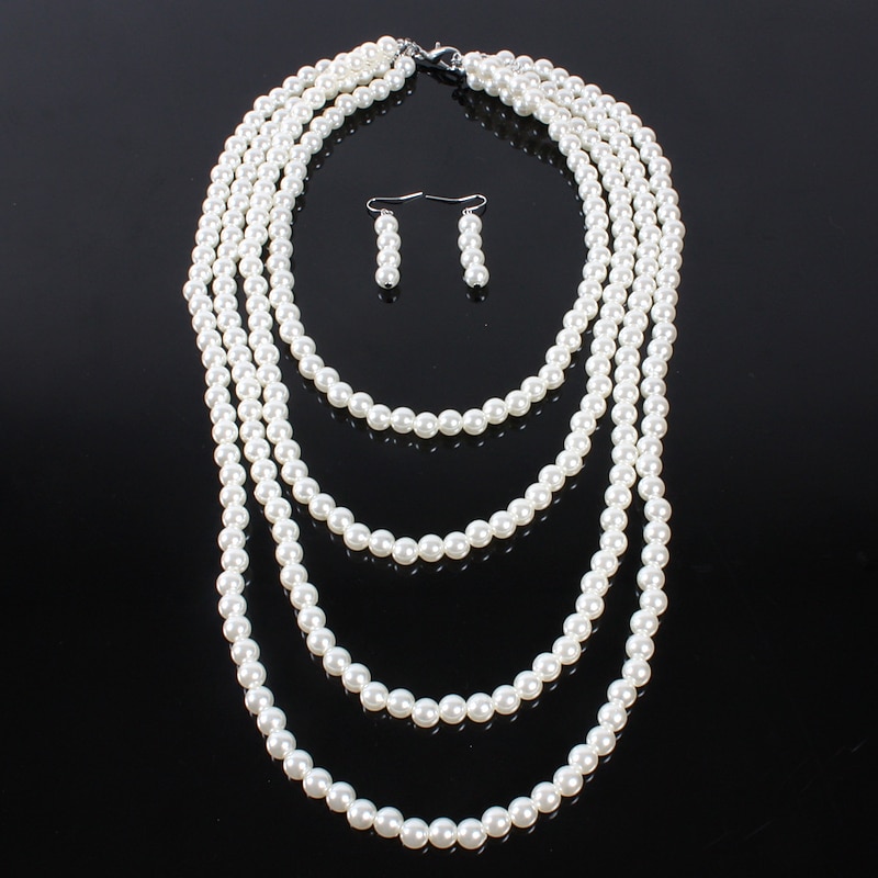 Earrings Pearl Necklace Choker 2 Pcs Flapper Accessories Retro Vintage 1920s Alloy For Roaring 20s Flapper Cosplay Women's Costume Fashion Jewelry4