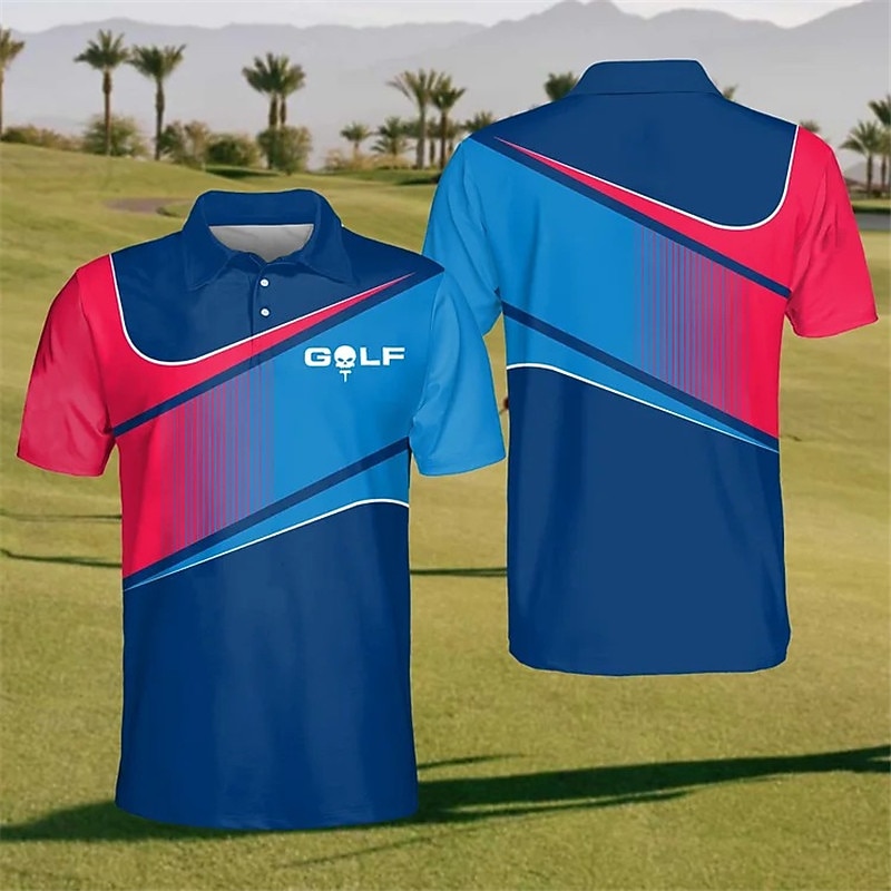 Men's Striped Sports Polo Shirts Golf Shirt Short Sleeve Polo Shirts Collared Shirts Casual Sportswear Vacation Wear 3D Print Buttons Black Yellow Red3