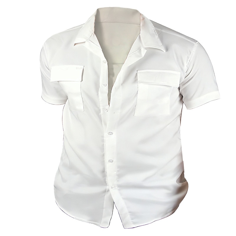 Men's Shirt Cotton Linen Shirt White Cotton Shirt Summer Shirt Casual Shirt Button Up Shirt Plain Vacation Daily White Blue khaki Short Sleeve Lapel Summer Clothing Apparel Front Pocket3