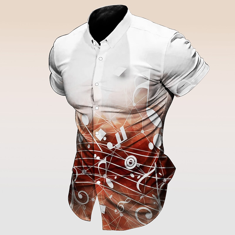 Men's Boardmasters Music Notes Shirt Button Up Shirt Short Sleeve Fashion Streetwear Designer Outdoor Street Daily Summer Spring Turndown Print Button-Down Black White Yellow Red Purple3