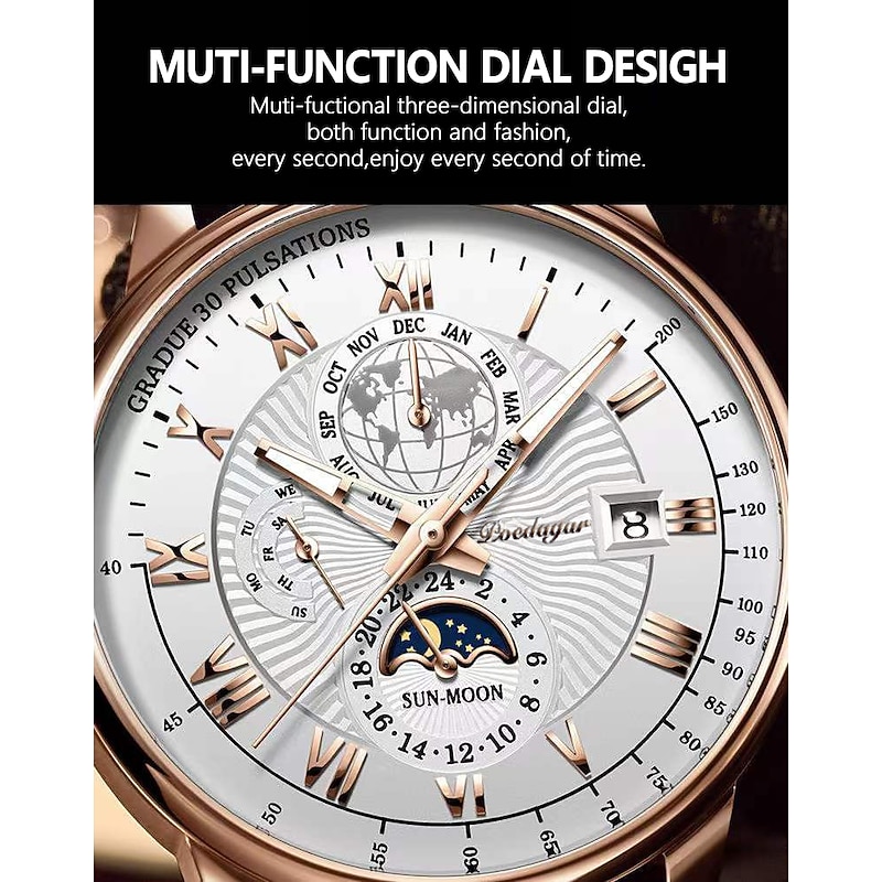 POEDAGAR Brand Mens Watches Luxury Luminous Waterproof Quartz  Watch Leather Fashion Calendar Wristwatch2