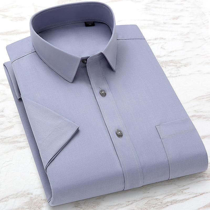 Men's Dress Shirt Solid / Plain Color Wedding Office & Career Light Blue Black White Dark Navy Short Sleeve Shirt Collar Spring & Summer Clothing Apparel3