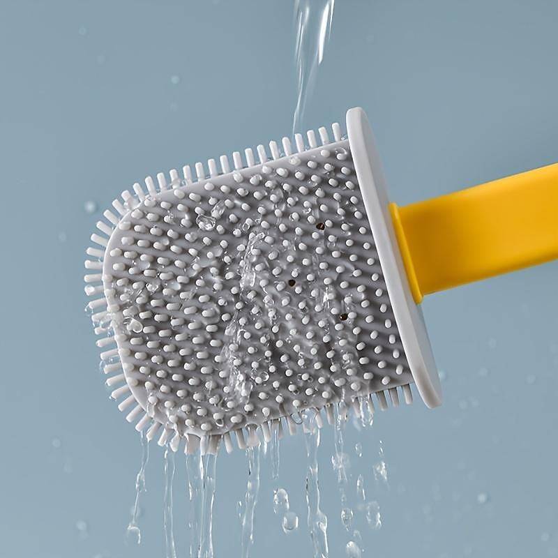 1pc, Silicone Toilet Brush And Holder Set For Bathroom, Wall Toilet Wand No-Slip Long Handle Soft Silicone Bristle Clean Toilet Corner Easily, Flexible Toilet Bowl Brush Head With Silicone Bristles2