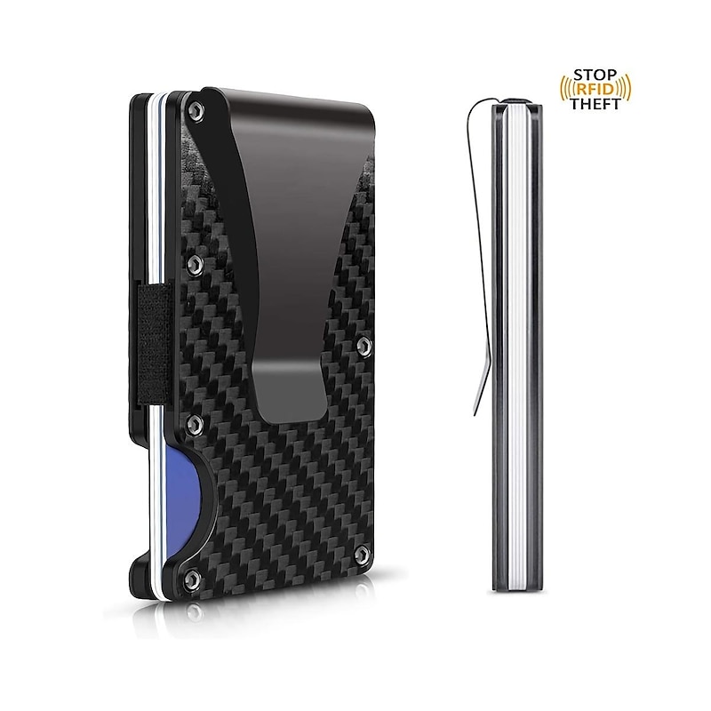 Carbon Fiber Aluminum RFID Money Clip Wallet, Slim Metal Cardholder, Credit Card Holder for Men