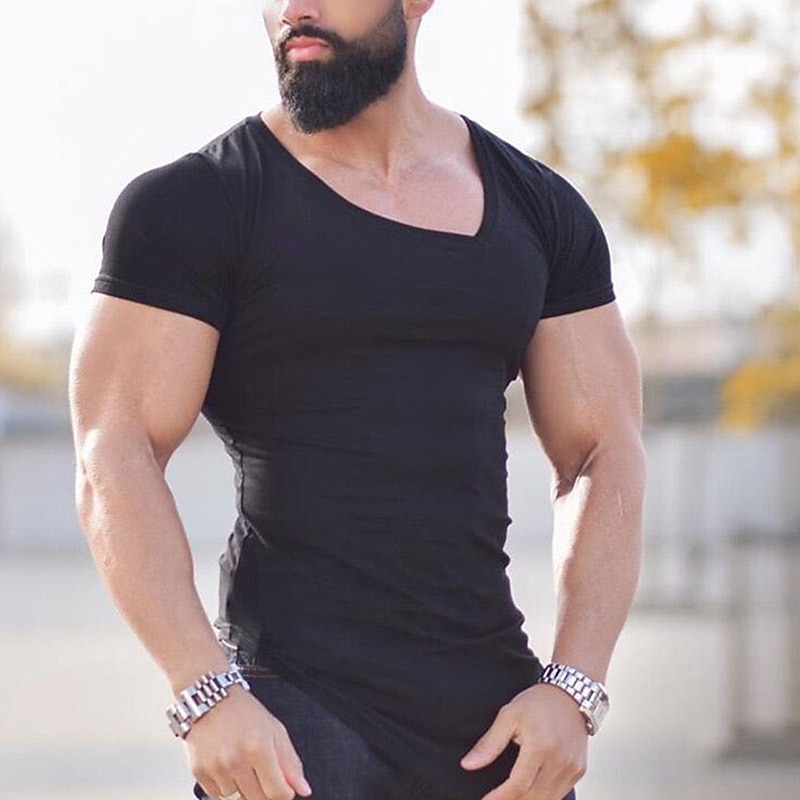 Men's T Shirt Tee Top Short Sleeves V Neck Summer Plain Fashion Basic Casual Irregular Hem Vacation Street Going out Black White Top Tee for Men4