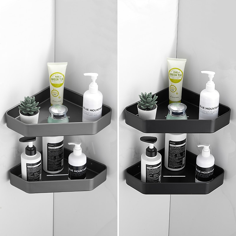 Shower Caddy 2pcs Shower Shelf Adhesive Shower Rack Corner Shower Shelves No Drilling Wall Mounted Space Aluminum for Bathroom