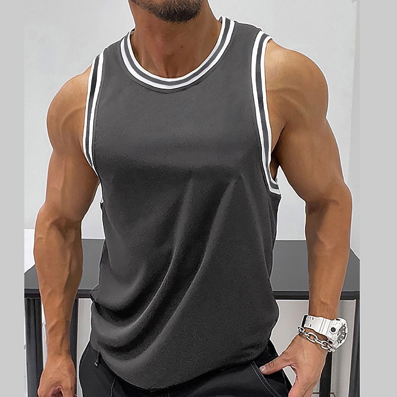 Men's Tank Top Vest Top Undershirt Sleeveless Shirt Sleeveless Crewneck Summer Color Block Fashion Daily Sport Vacation Sports & Outdoor Going out Black Yellow Red Top Tee for Men