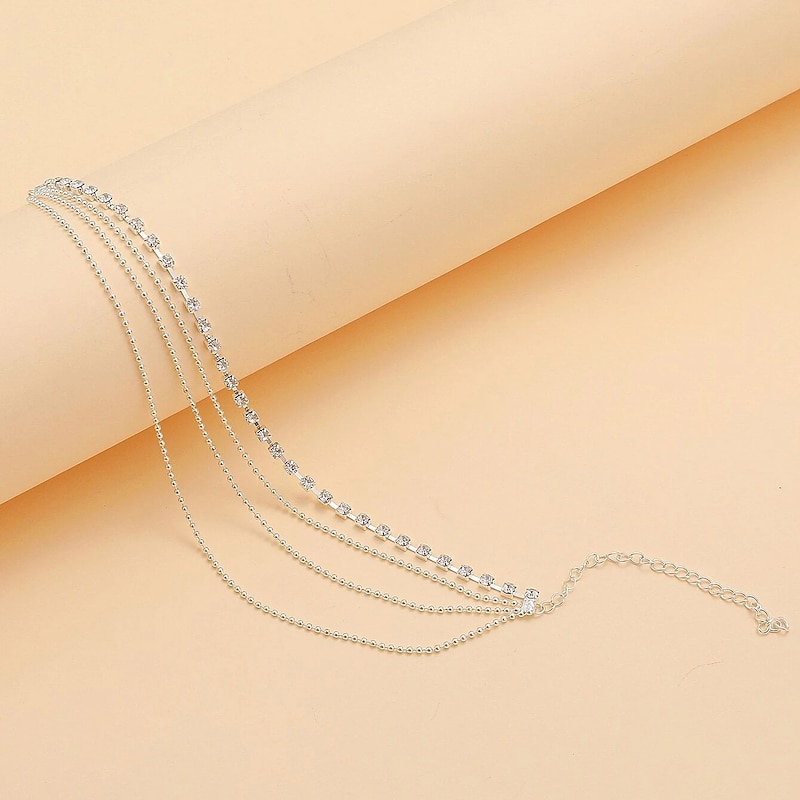Ankle Bracelet Women's Body Jewelry For Holiday Beach Rhinestone Alloy Silver 1 PC4