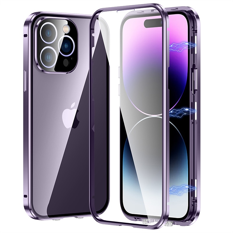 Phone Case For iPhone 17 Pro Max 17 Air 15 14 Pro Max Plus 13 12 11 Pro Max Magnetic Adsorption Double Sided Camera Lens Protector Solid Color Tempered Glass Metal