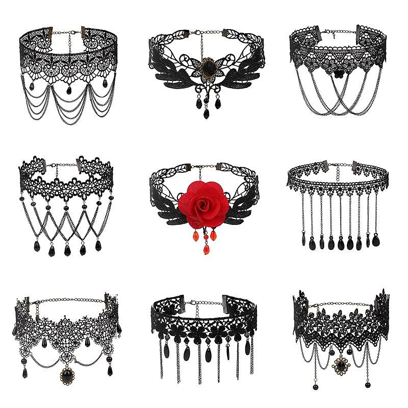 Choker Necklace Lace Tattoo Choker Punk Goth Fashion Gothic Lolita Jewelry Retro Vintage Style Lace Up Artificial Gemstones Lace Alloy Women's Girls' Costume Jewelry2