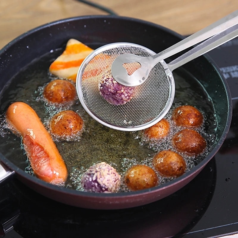 Kitchen 2 In 1 Stainless Steel Fine Mesh Filter Forceps Oil Scoop Oil Filter Filter Clip Filter Clip Fried Food Kitchen Tools 2025 - $8.99