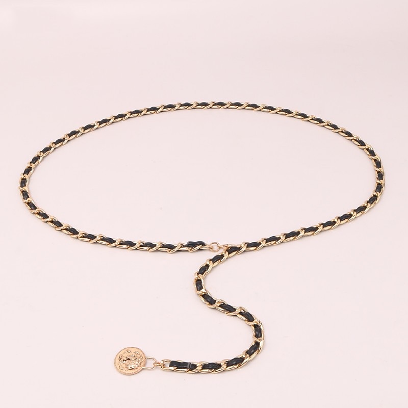 Women's Web Belt Metal Chain Metal Bucke Cord Wowen Casual Formal Party Work Black3