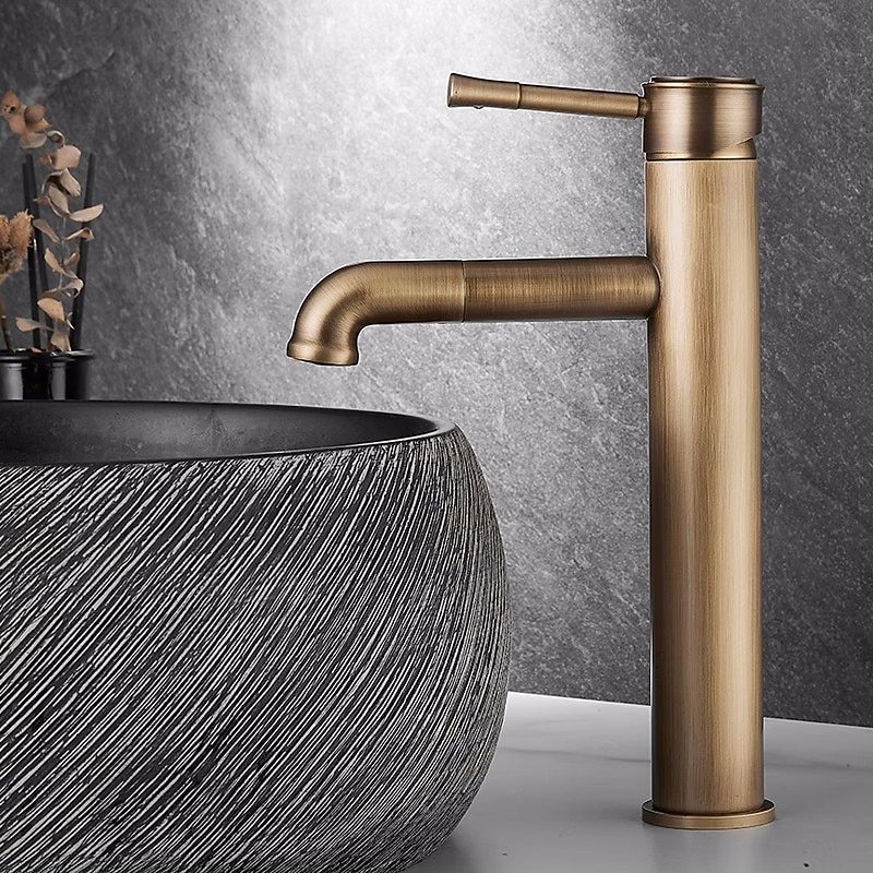 Vintage Bathroom Sink Mixer Faucet Tall, Monobloc Washroom Basin Taps Single Handle One Hole Deck Mounted Antique, with Hot and Cold Hose Retro Water Taps Brass Black2