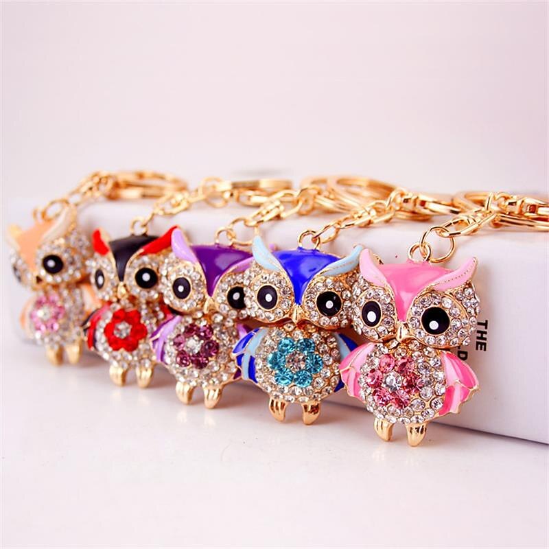Lovely Owl Keychain Rhinestone Crystal Keyring Key Ring Chain Bag Charm Pendant Gift2