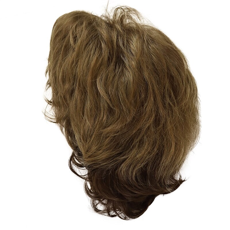 Synthetic Short Wigs for White Women Sandy Blonde Wig with Bangs Mix Brown Color Curly Wig Hair Ombre Elderly Wig Mom4