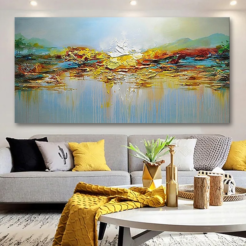 Oil Painting Handmade Hand Painted Wall Art Mountain Lake Landscape Home Decoration Décor Stretched Frame Ready to Hang