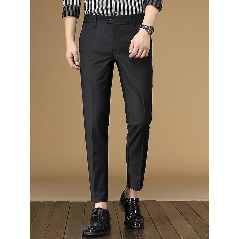 Men's Dress Pants Tapered pants Trousers Suit Pants Pocket Plain Anti-wrinkle Breathable Ankle-Length Wedding Business Casual Fashion Formal Skinny Black Pink Micro-elastic3