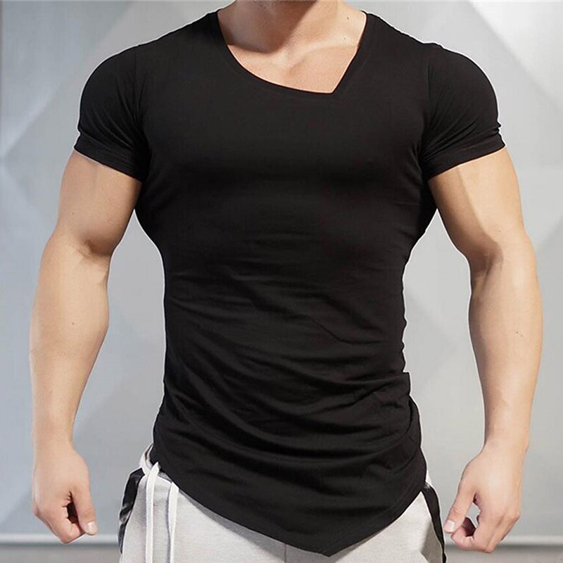 Men's T Shirt Tee Top Short Sleeves V Neck Summer Plain Fashion Basic Casual Irregular Hem Vacation Street Going out Black White Top Tee for Men3