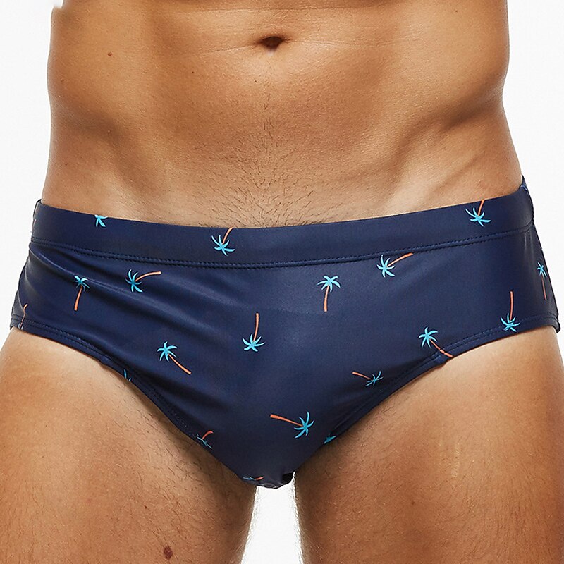 Men's Swimwear Swim Briefs Floral Tropical Beach Swimming Pool Sporty Basic Black White3