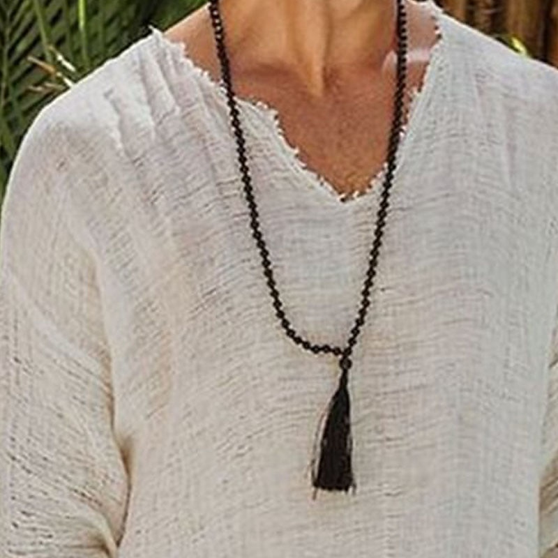 Men's Viking Style Summer Shirt Beach Wear Casual Shirt Plain Vacation Curise Brown Khaki Beige Long Sleeve V Neck Spring & Summer Clothing Apparel2