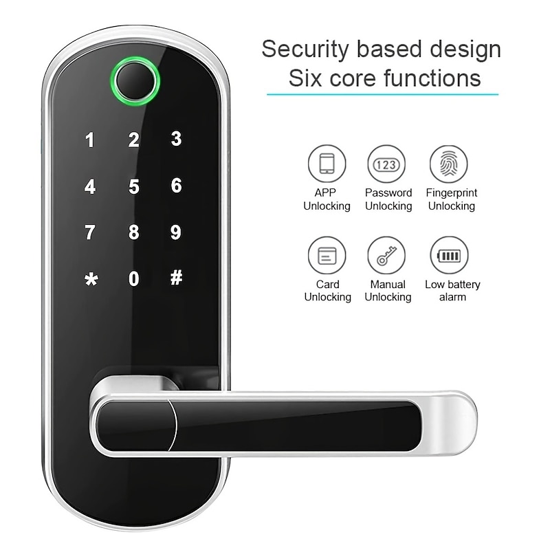 Smart 5 In 1 Door Lock With Handle Biometric Technology Storage Memory Function3