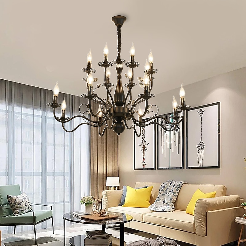 LED Pendant Light 6/12/16 Lights Farmhouse Pendant Light Rustic Industrial Iron Candle Ceiling Light for Dining Room Lighting Fixture Hanging Candle Hanging Pendant Light E14 Base