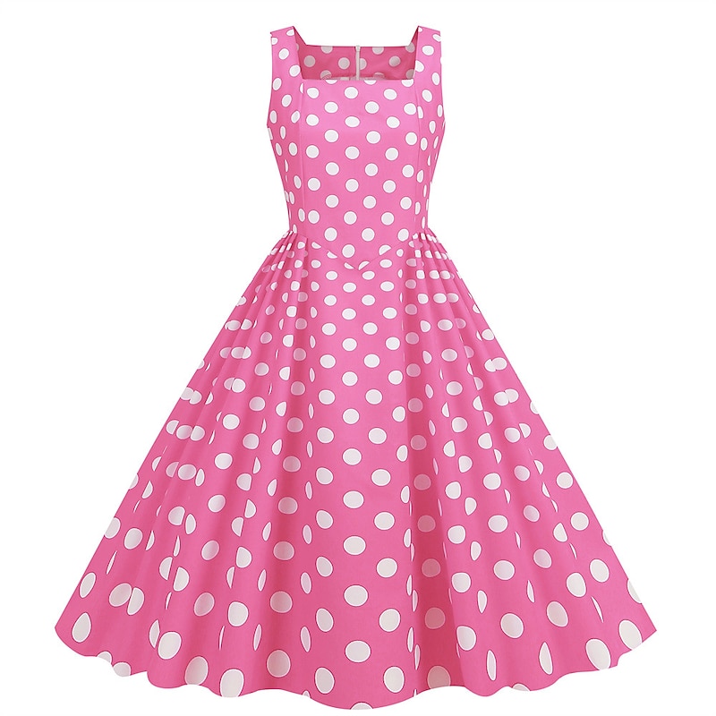 Retro Vintage 1950s Rockabilly Knee Length Swing Dress Flare Dress Sleeveless Polka Dot Fancy Dress Women's Carnival Masquerade Party / Evening Dailywear Casual Adults' Dress Spring & Summer2