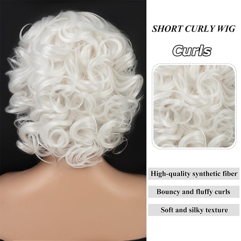 Short Curly White Wigs for Women Soft Big Curly Bob Wigs Synthetic Hair Cosplay Costume Halloween Wigs Natural Looking3