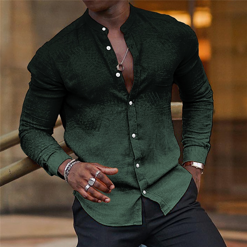 Men's Shirt Dress Shirt Gradient Outdoor Casual Blue Fuchsia Green Khaki Long Sleeve Stand Collar Summer Spring Clothing Apparel Print2
