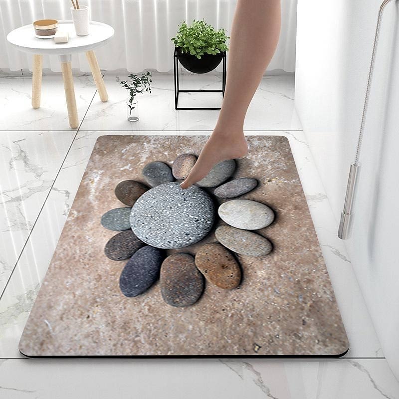 Smooth Stone Diatomaceous Earth Bath Mat Non-slip  Super Absorbent Bathroom Rug Door Mat New Design4