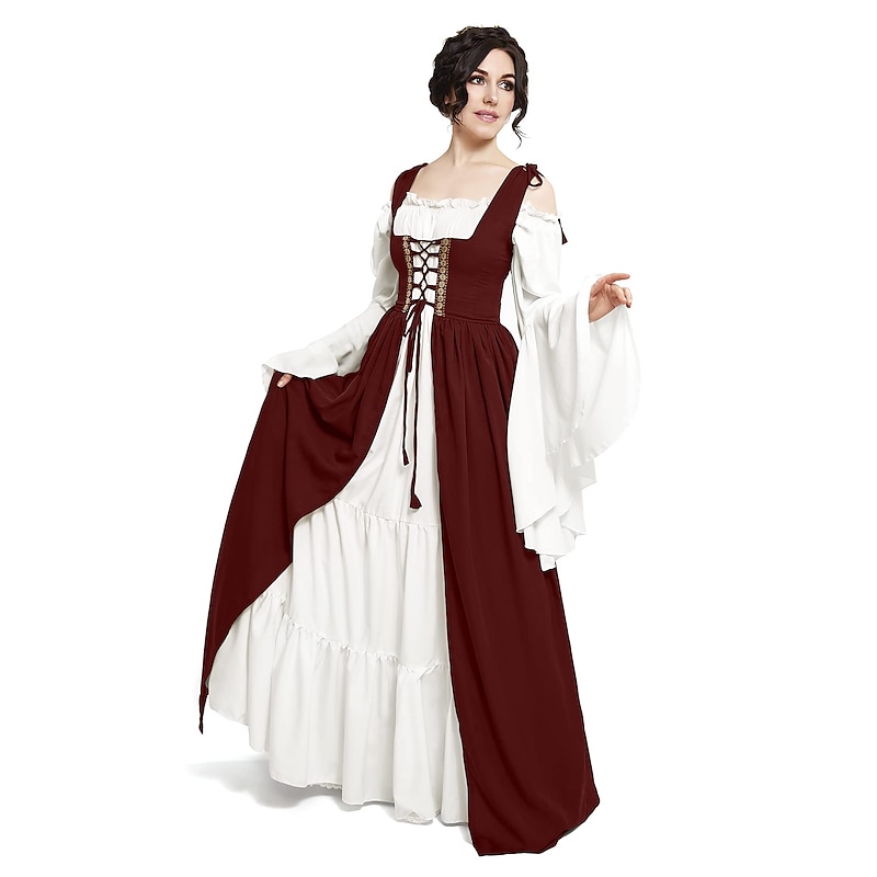 Retro Vintage Medieval Renaissance Dress Chemise OverDress Lady Viking Elven Fancy Dress Women's Celtic Pirate Fantasy Casual Daily Adults' Dress2