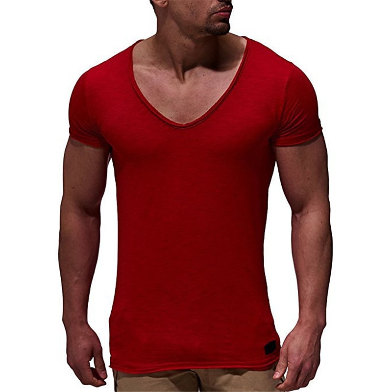 Men's T Shirt Tee Top Short Sleeves V Neck Summer Plain Fashion Designer Basic Vacation Street Going out Black White Red Top Tee for Men3
